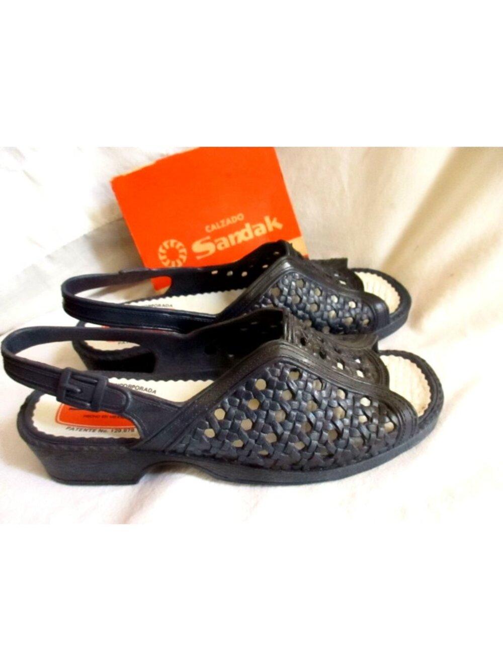 sz 6 Sandals Sandak Blue Woven Slingback Womens 23 mex With NOS Vintage 80's